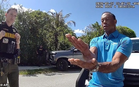 Lộ video Tiger Woods trượt bài kiểm tra nồng độ và bị cảnh sát bắt giữ sau khi gây tai nạn