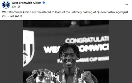 Cựu cầu thủ West Brom qua đời ở tuổi 25 sau khi đột quỵ trên sân