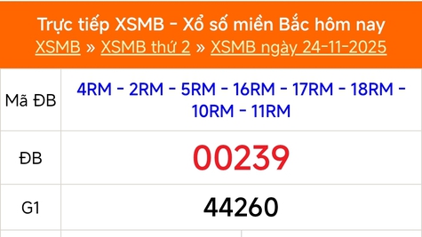 XSMB 24/11 - Kết quả Xổ số miền Bắc hôm nay 24/11/2025 - Kết quả XSMB thứ Hai ngày 24 tháng 11