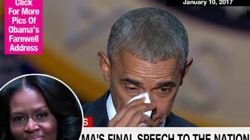 Tổng thống Obama nhìn vợ và bật khóc khi phát biểu chia tay