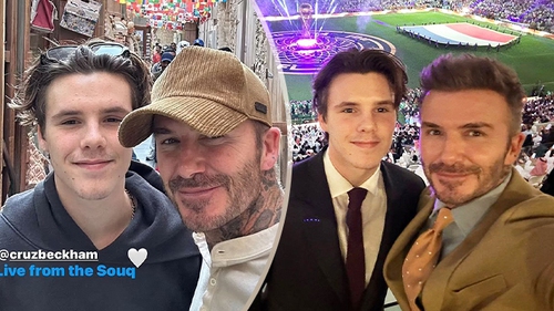 David Beckham lộ diện giữa tranh cãi đại sứ World Cup 2022, cùng quý tử điển trai gây bão ở khán đài Chung kết
