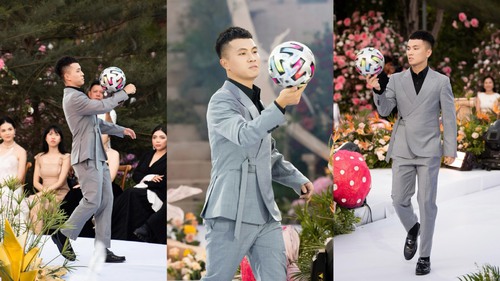 VĐV Đỗ Kim Phúc tâng bóng trên sàn diễn thời trang, chung sân khấu với Lâm Bảo Châu, Thuận Nguyễn