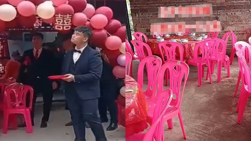 Chú rể tội nghiệp đứng nhìn trời vì làng có 3000 người nhưng không một ai đến dự đám cưới, bố đẻ cũng chẳng thèm tới