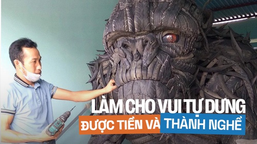 Gặp chủ nhân King Kong làm từ lốp xe đang gây bão MXH: 'Có lúc tự ngồi cắt lốp thấy rảnh thiệt'