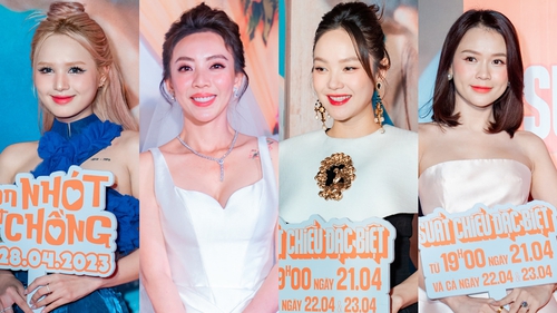 'Mẹ bầu' Minh Hằng đọ sắc với Xoài Non, Thu Trang lên đồ như cô dâu trên thảm đỏ 'Con Nhót mót chồng'