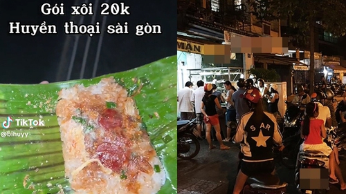 Gói xôi giá 20.000đ với vài lát lạp xưởng mỏng như tờ nhưng nhiều người vẫn chấp nhận chen chúc mua bởi 1 lý do