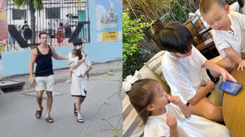 Bắt gặp khoảnh khắc quý tử nhà giàu của Hà Hồ bế em gái sang đường, ai dè hành động Kim Lý mới đáng bàn