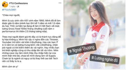 Xôn xao cựu sinh viên Ngoại thương lên mạng than áp lực vì lương chỉ hơn 100 triệu/tháng, netizen: "Có thôi đi không hả?"