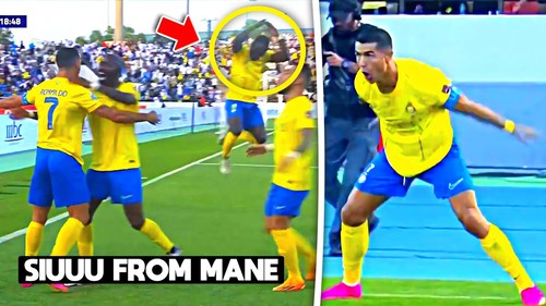 Chứng kiến Ronaldo không thể ngừng ghi bàn, Mane lập tức có hành động ăn mừng khiến CĐV phấn khích