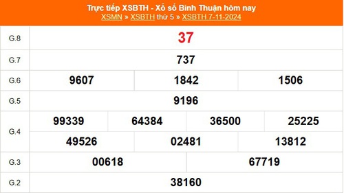 XSBTH 7/11 - Kết quả xổ số Bình Thuận hôm nay 7/11/2024 - Trực tiếp XSBTH ngày 7 tháng 11