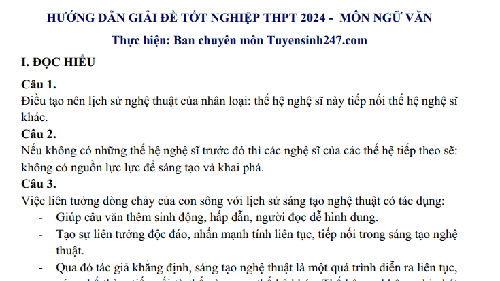 Đáp án môn Văn đề thi tốt nghiệp THPT năm 2024