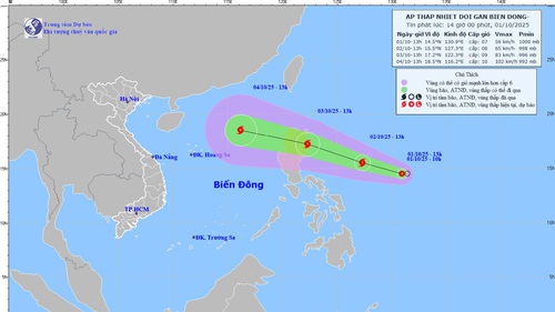 Ngày mai 2/10, áp thấp nhiệt đới có khả năng mạnh lên thành bão hướng vào biển Đông