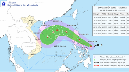 Áp thấp nhiệt đới đã mạnh lên thành bão với tên quốc tế là FENGSHEN
