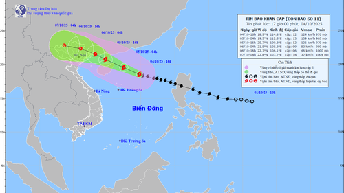 Dự báo bão số 11 ảnh hưởng Hà Nội, gây mưa vừa đến mưa to