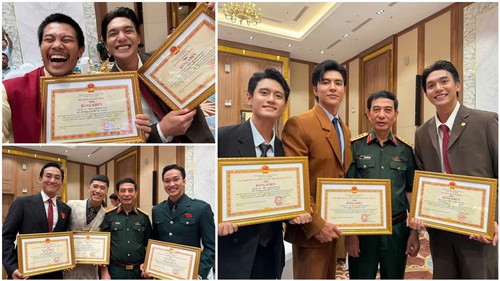 Dàn diễn viên 'Mưa đỏ' vỡ òa cảm xúc khi nhận bằng khen từ Bộ Quốc phòng