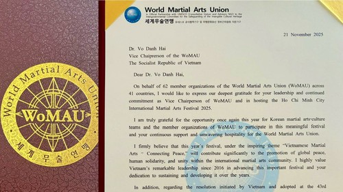 Chủ tịch Hiệp hội Võ thuật Thế giới gửi thư chúc mừng Liên hoan Võ thuật Quốc tế TP.HCM 2025