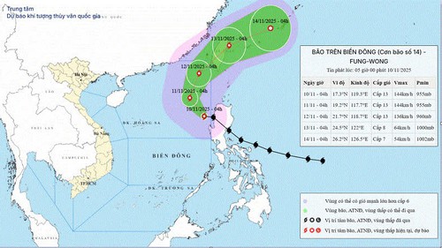 Bão FUNG-WONG giật cấp 16 đi vào biển Đông và trở thành cơn bão số 14