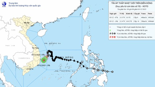 Áp thấp nhiệt đới di chuyển nhanh hướng về vùng biển Đắk Lắk - Khánh Hòa