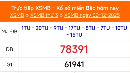 XSMB 30/12 - Kết quả Xổ số miền Bắc hôm nay 30/12/2025 - Kết quả XSMB thứ Ba ngày 30 tháng 12