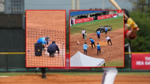 Chủ nhà Thái Lan lên tiếng về việc 'dùng khăn để thấm nước đọng' trên sân bóng chày ở SEA Games 2025