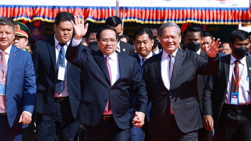 Thủ tướng và Thủ tướng Campuchia Hun Manet dự Lễ khai trương Cặp cửa khẩu quốc tế Tân Nam - Meun Chey