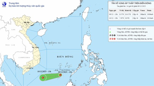 Xuất hiện vùng áp thấp trên khu vực phía Nam Biển Đông