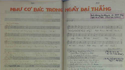Trưng bày bản thảo "Như có Bác trong ngày đại thắng" còn nguyên bút tích của nhạc sĩ Phạm Tuyên