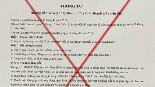 Cảnh giác với văn bản giả mạo EVN phát tán thông tin sai lệch