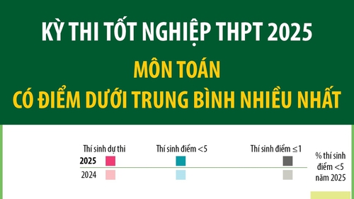 Thi tốt nghiệp THPT năm 2025: Môn Toán học có điểm dưới trung bình nhiều nhất