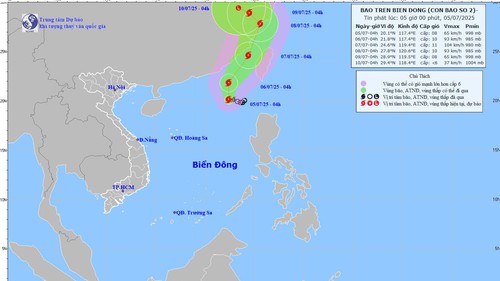 Dự báo thời tiết ngày 5/7: Áp thấp nhiệt đới đã mạnh lên thành cơn bão số 2