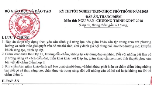 Đáp án chi tiết môn Ngữ văn kỳ thi tốt nghiệp Trung học Phổ thông 2025
