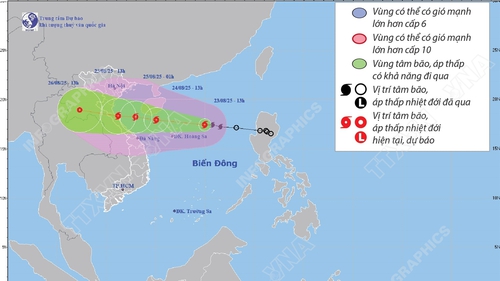 Đường đi của bão số 5 năm 2025: dự báo từ 13h ngày 23/8 đến 13h ngày 26/8/2025