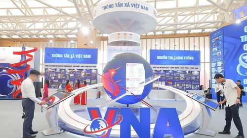 Ấn tượng Khu trưng bày của TTXVN tại Triển lãm thành tựu Đất nước “80 năm Hành trình Độc lập - Tự do - Hạnh phúc”