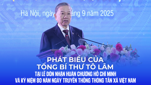 Phát biểu của Tổng Bí thư Tô Lâm tại Lễ đón nhận Huân chương Hồ Chí Minh và Kỷ niệm 80 năm Ngày truyền thống Thông tấn xã Việt Nam