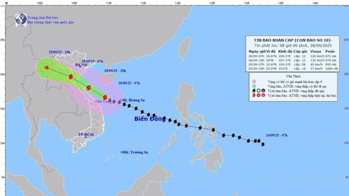 Dự báo 19 giờ ngày 28/9, bão trên vùng biển Nghệ An - Quảng Trị