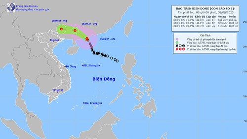 Bão số 7 sẽ suy yếu dần thành áp thấp nhiệt đới trong sáng 8/9