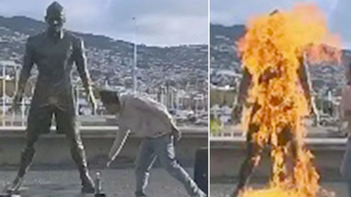 Bức tượng Cristiano Ronaldo bị đốt ngay trước bảo tàng CR7, kẻ phá hoại gửi thông điệp gây sốc