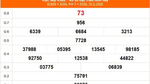 XSBL 10/2 - Kết quả xổ số Bạc Liêu hôm nay 10/2/2026 - Trực tiếp XSBL ngày 10 tháng 2