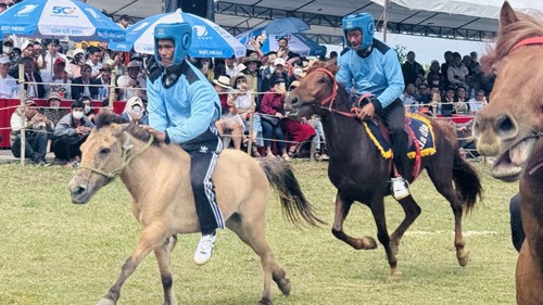 Kỵ mã thồ hàng tham gia tranh tài Hội đua ngựa truyền thống gò Thì Thùng