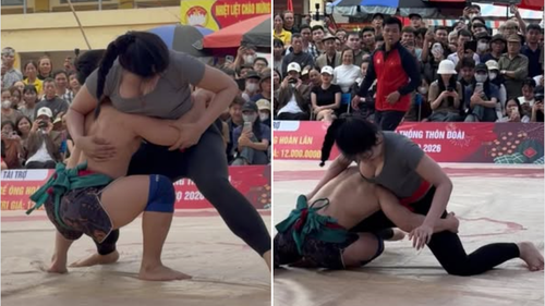 Hot girl làng vật Anh Thơ đánh bại nhà vô địch SEA Games, gây sốt ở hội vật đầu xuân 2026