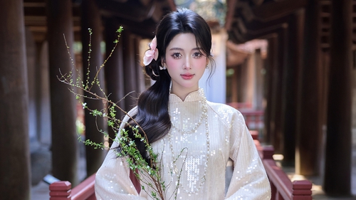 Á khôi Thanh Hương dịu dàng với áo dài truyền thống đón Tết