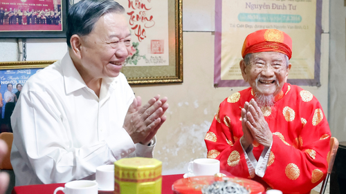 Tổng Bí thư Tô Lâm thăm, chúc Tết nhà nghiên cứu Nguyễn Đình Tư