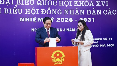 Thủ tướng Phạm Minh Chính bỏ phiếu bầu cử đại biểu Quốc hội khóa XVI và HĐND các cấp nhiệm kỳ 2026-2031