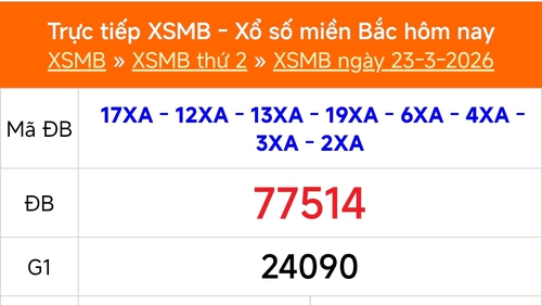XSMB 23/3 - Kết quả Xổ số miền Bắc hôm nay 23/3/2026 - Kết quả XSMB thứ Hai ngày 23 tháng 3