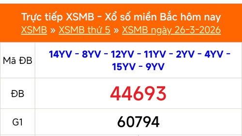XSMB 26/3 - Kết quả Xổ số miền Bắc hôm nay 26/3/2026 - Kết quả XSMB thứ Năm ngày 26 tháng 3