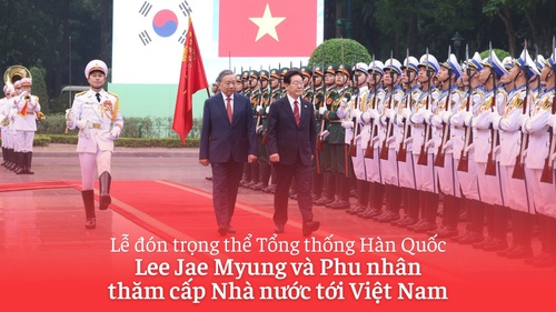 Lễ đón trọng thể Tổng thống Hàn Quốc Lee Jae Myung và Phu nhân thăm cấp Nhà nước tới Việt Nam