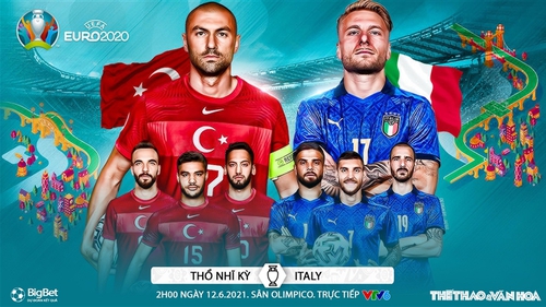 Thổ Nhĩ Kỳ vs Ý: Kèo nhà cái. Kèo EURO 2021. VTV6, VTV3 trực tiếp bóng đá EURO