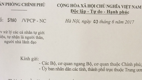 Thủ tướng yêu cầu xử lý nghiêm cá nhân tự nhận là người nhà lãnh đạo