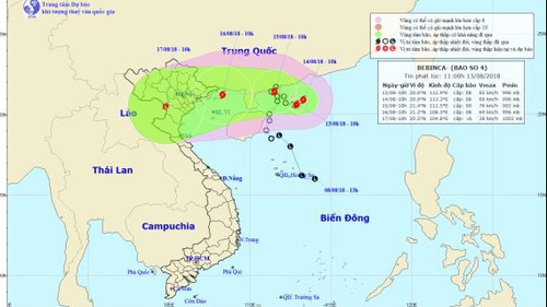 Đến 19 giờ ngày 16/8, tâm bão số 4 ở trên vùng biển các tỉnh từ Quảng Ninh đến Nam Định