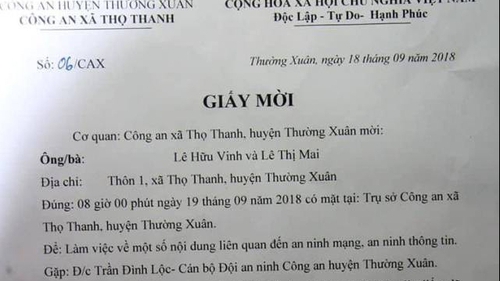 Không có việc công an Thanh Hóa mời người dân lên làm việc vì đưa thông tin trường học lạm thu lên facebook